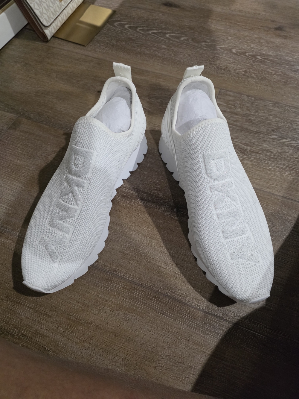 DKNY White Knit Slip-On Women's Sneakers